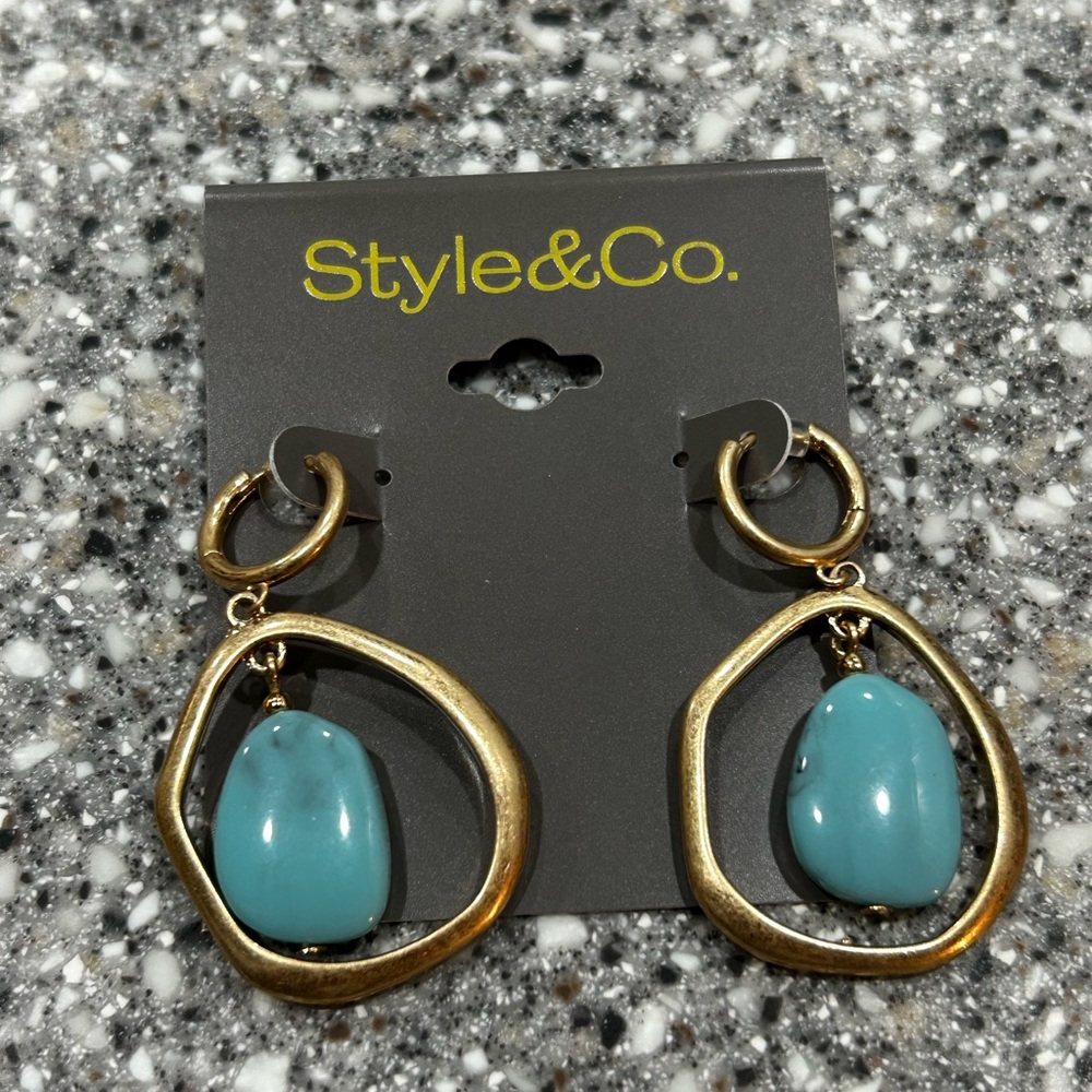 Style & Co Gold Tone Turquoise Drop Earrings NWT